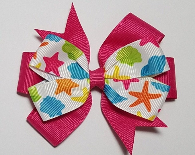 3.5" Seashell Hair Bow *You Choose Solid Bow Color*