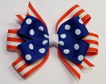 3.5" Royal Blue Orange Team Sport School Color Hair Bow