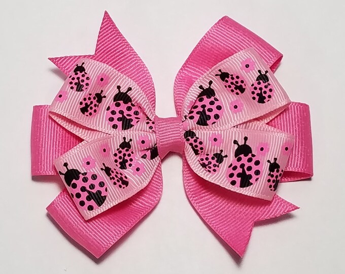 3.5" Pink Ladybug Hair Bow *You Choose Solid Bow Color*