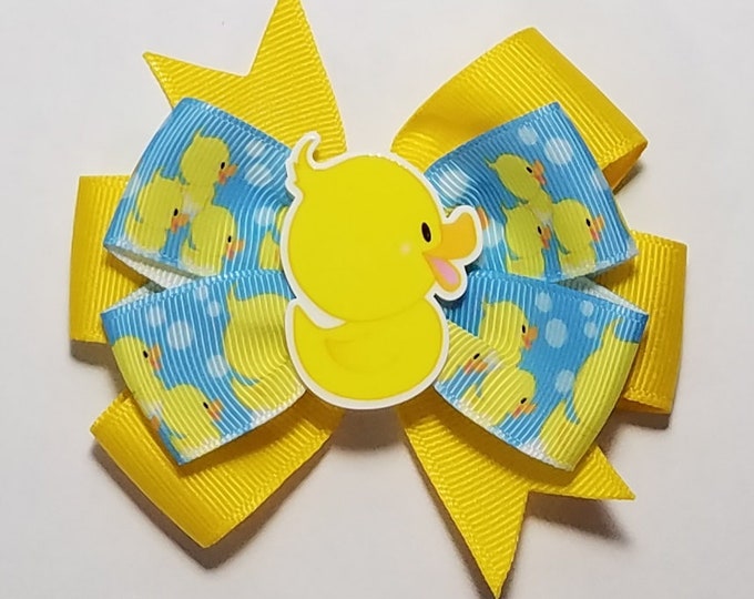 3.5" Rubber Duck Hair Bow *You Choose Solid Bow Color*