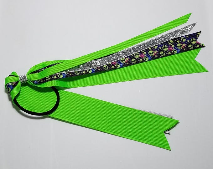 Alien Ponytail Streamer *You Choose Solid Ribbon Color- Glitter Color & Length*