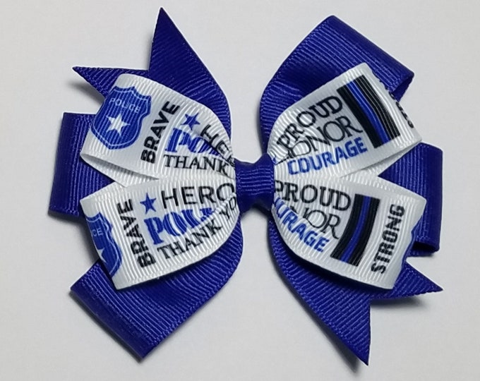 3.5" Police Blue Line Hair Bow *You Choose Solid Bow Color*