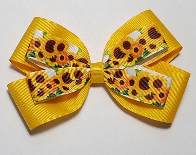 5" Sunflower Hair Bow *You Choose Solid Bow Color*