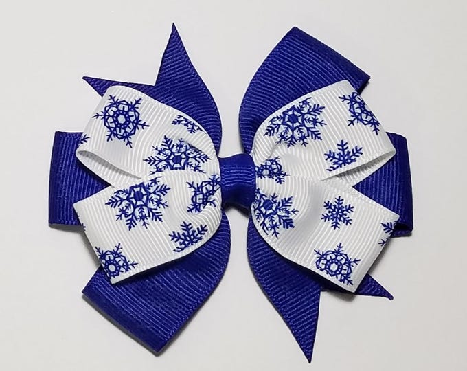 3.5" Snowflake Hair Bow *You Choose Solid Bow Color*