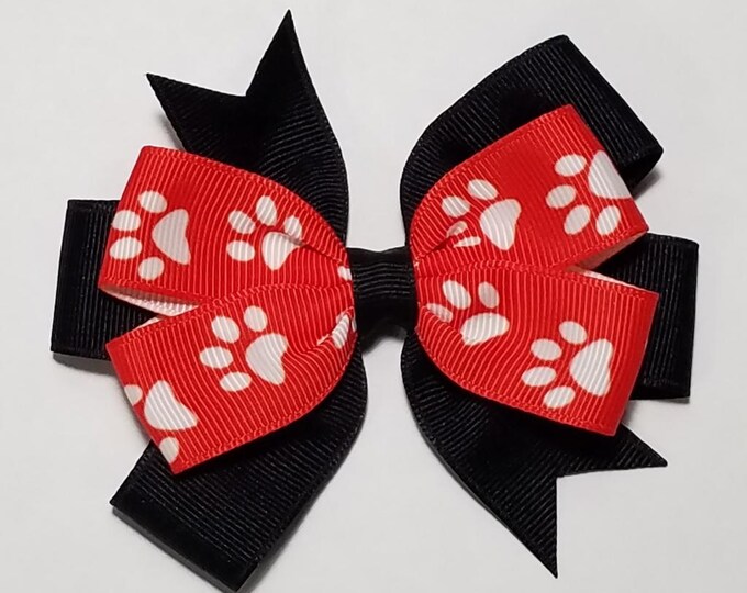 3.5" Red Paw Print Hair Bow *CLEARANCE*