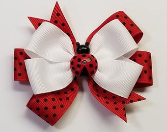 3.5" Ladybug Hair Bow *You Choose Solid Bow Color*