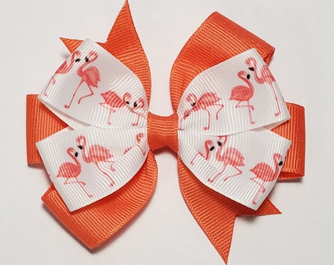 3.5" Flamingo Hair Bow *You Choose Solid Bow Color*