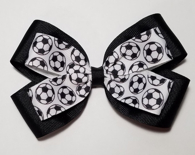 5" Soccer Hair Bow *You Choose Solid Bow Color*