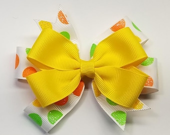 3.5" Orange Yellow Green Glitter Polka Dot Hair Bow *You Choose Solid Bow Color*