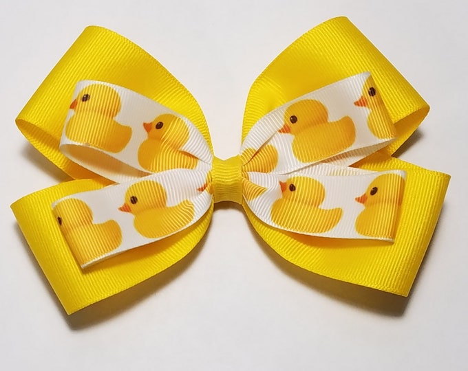 5" Rubber Duck Hair Bow *You Choose Solid Bow Color*