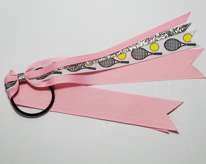 Tennis (with faint pink stripes) Ponytail Streamer *You Choose Solid Ribbon Color- Glitter Color & Length*