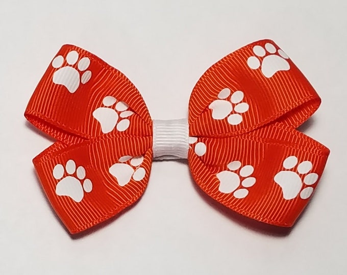 3" Orange Paw Print Hair Bow