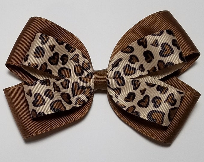 5" Leopard Hair Bow *You Choose Solid Bow Color*