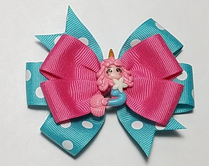 3.5" Mermaid Polka Dot Hair Bow *You Choose Solid Bow Color*