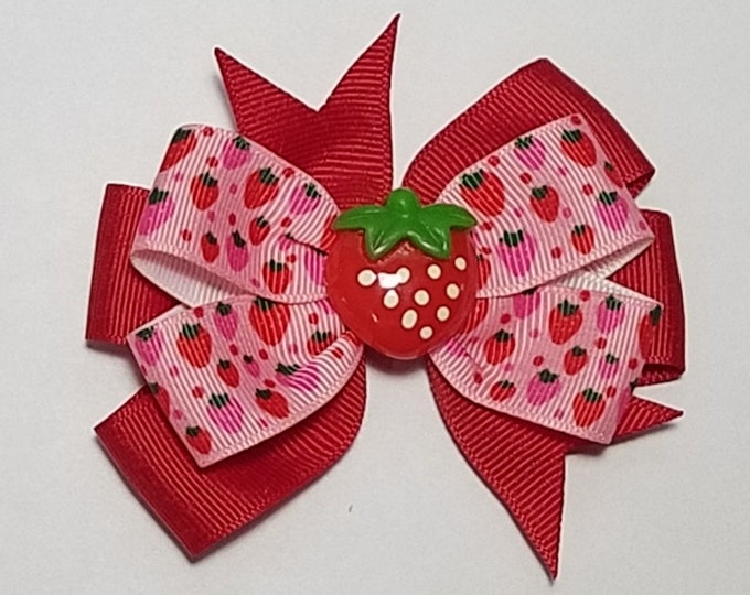 3.5" Strawberry Hair Bow *You Choose Solid Bow Color*