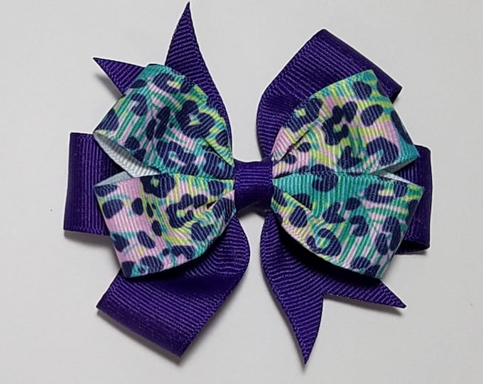 3.5" Leopard Print Hair Bow *You Choose Solid Bow Color*