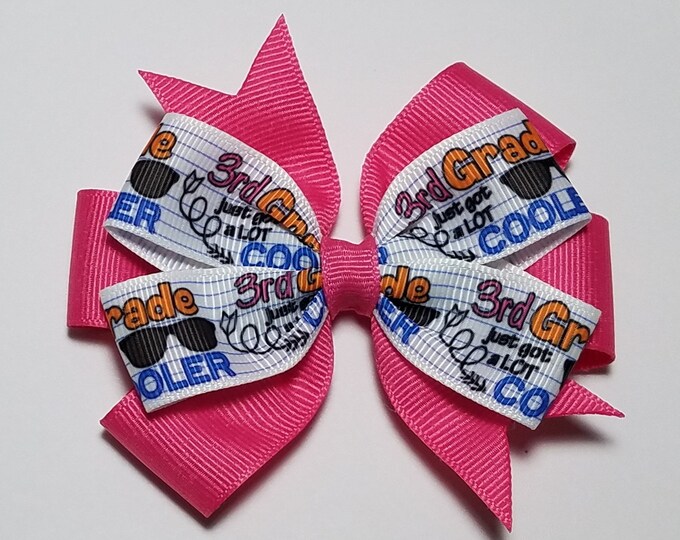 3.5" 3rd Grade Hair Bow *You Choose Solid Bow Color*