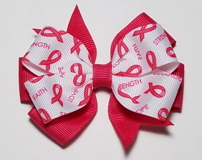 3.5" Pink Breast Cancer Awareness Hair Bow *You Choose Solid Bow Color*