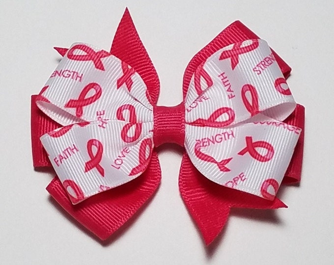 3.5" Pink Breast Cancer Awareness Hair Bow *You Choose Solid Bow Color*