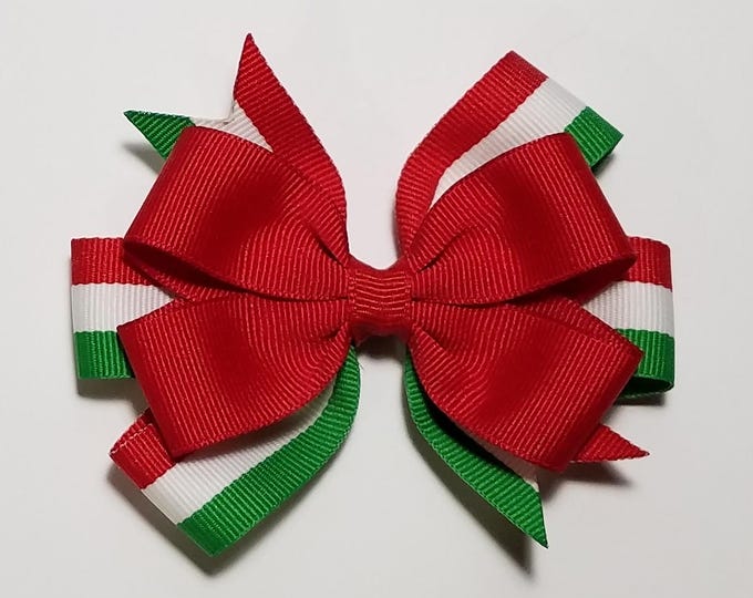 3.5" Christmas Stripe Hair Bow *You Choose Solid Bow Color*