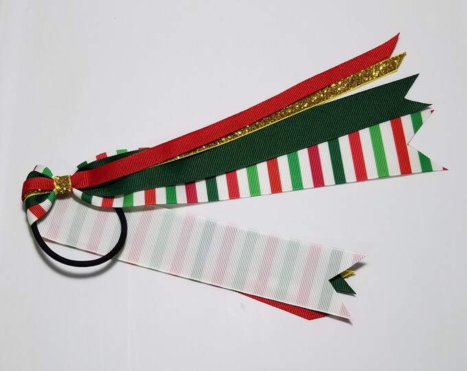 Christmas Stripe Ponytail Streamer *You Choose  Length*