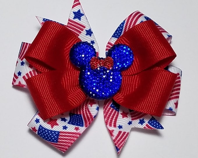 3.5" American Flag Hair Bow *You Choose Solid Bow Color*