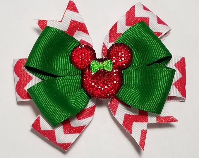 3.5" Christmas Glitter Hair Bow *You Choose Solid Bow Color*