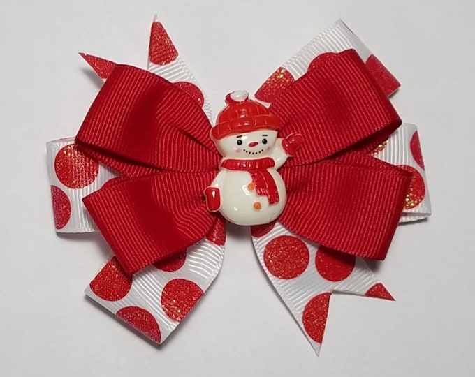3.5" Snowman Glitter Hair Bow *You Choose Solid Bow Color*