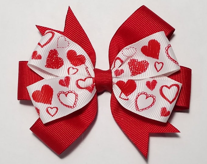 3.5" Heart Hair Bow *You Choose Solid Bow Color*