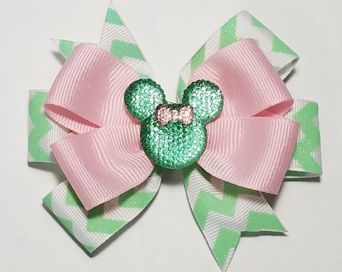 3.5" Pink Mint Glitter Hair Bow *You Choose Solid Bow Color*