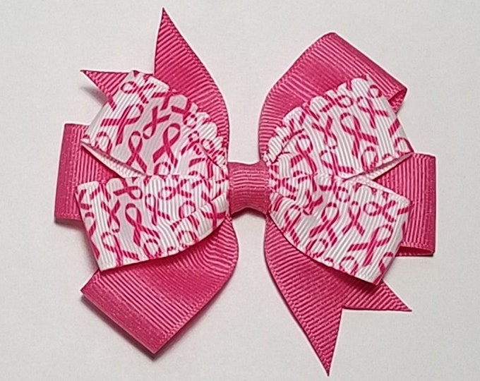 3.5" Pink Breast Cancer Awareness Ribbon Hair Bow *You Choose Solid Bow Color*