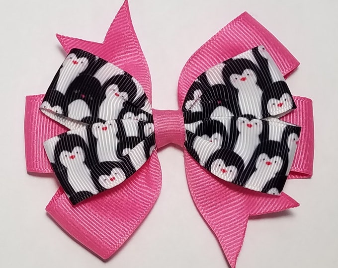 3.5" Penguin Hair Bow *You Choose Solid Bow Color*