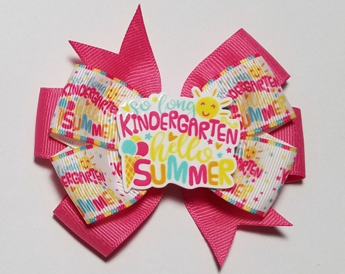 3.5" So Long Kindergarten Hello Summer Hair Bow *You Choose Solid Bow Color*