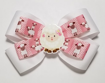 5" Sheep Lamb Hair Bow *You Choose Solid Bow Color*