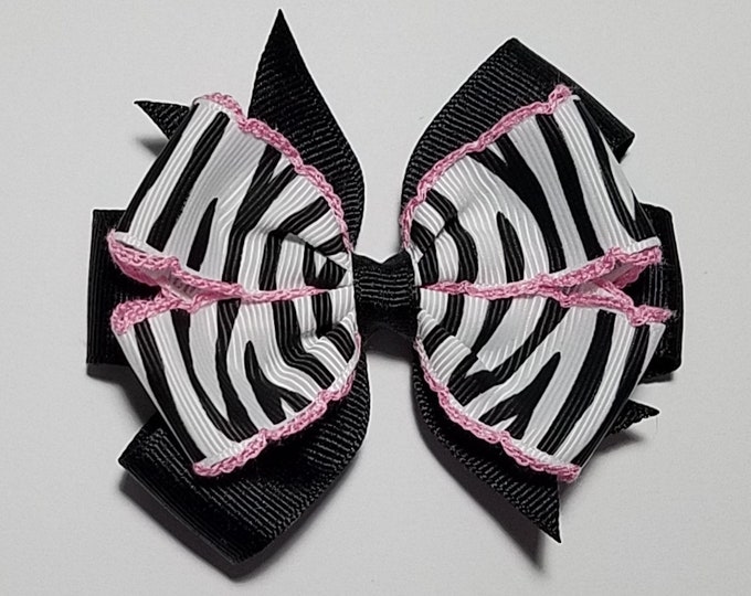 3.5" Zebra Print Hair Bow *You Choose Solid Bow Color*