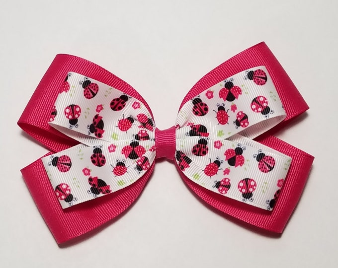 5" Pink Ladybug Hair Bow *You Choose Solid Bow Color*