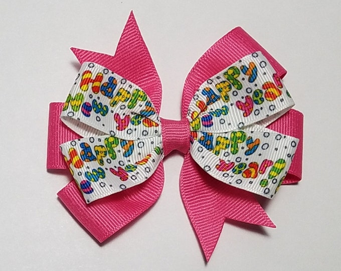 3.5" Happy New Year Hair Bow *You Choose Solid Bow Color*