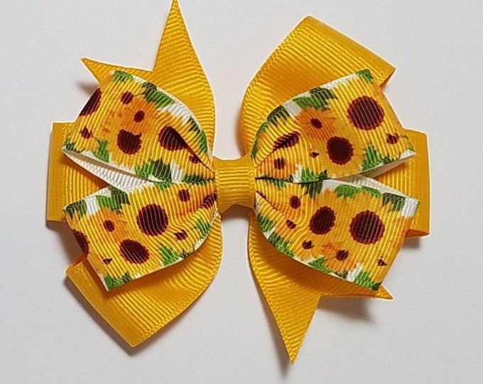 3.5" Sunflower Hair Bow *You Choose Solid Bow Color*