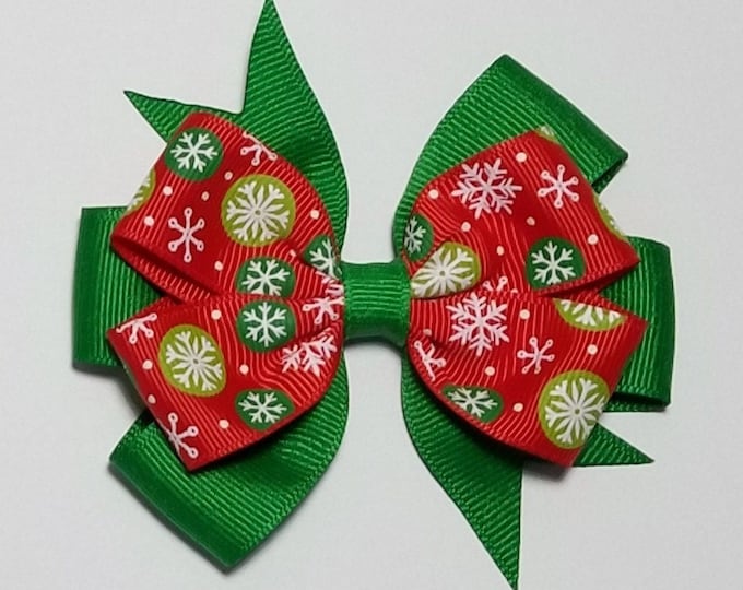 3.5"  Christmas Hair Bow *You Choose Solid Bow Color*