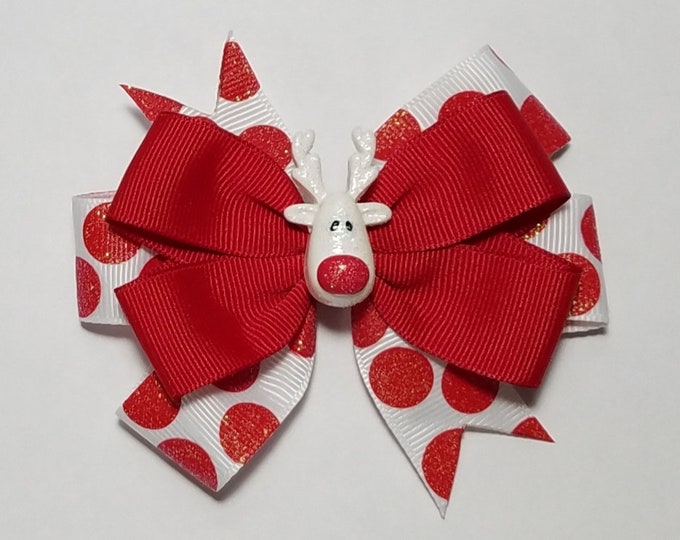 3.5" Reindeer Glitter Hair Bow *You Choose Solid Bow Color*