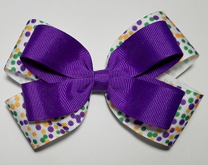 5" Mardi Gras Polka Dot Hair Bow *You Choose Solid Bow Color*