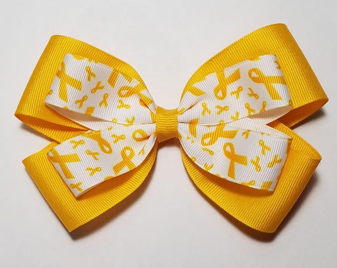 5" Yellow Gold Awareness Ribbon Hair Bow *You Choose Solid Bow Color*