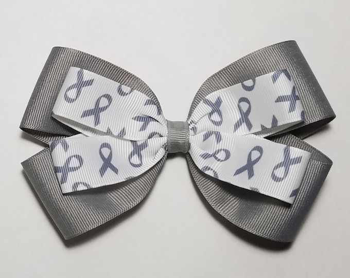 5" Gray Awareness Ribbon Hair Bow *You Choose Solid Bow Color*