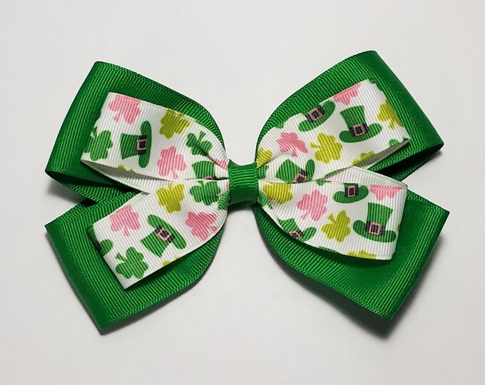 5" St. Patrick's Day Hair Bow *You Choose Solid Bow Color*