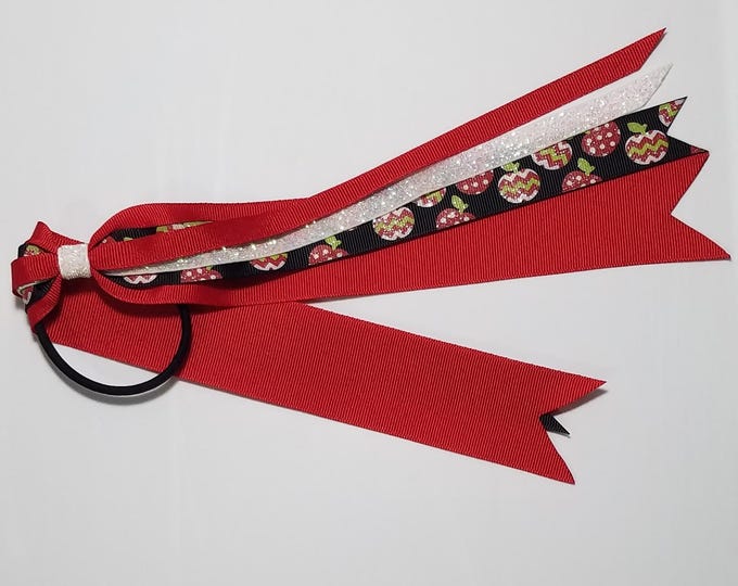 Apple Ponytail Streamer *You Choose Solid Ribbon Color- Glitter Color & Length*