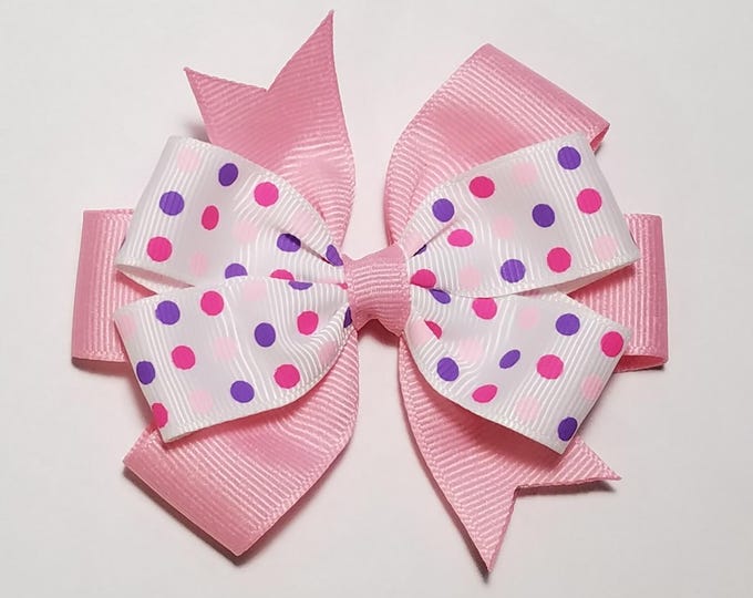 3.5" Pink Purple Polka Dot Hair Bow *You Choose Solid Bow Color*