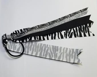 Rare Uncommon Disease Zebra Pint Awareness Ribbon Ponytail Streamer *You Choose Solid Ribbon Color- Glitter Color & Length*