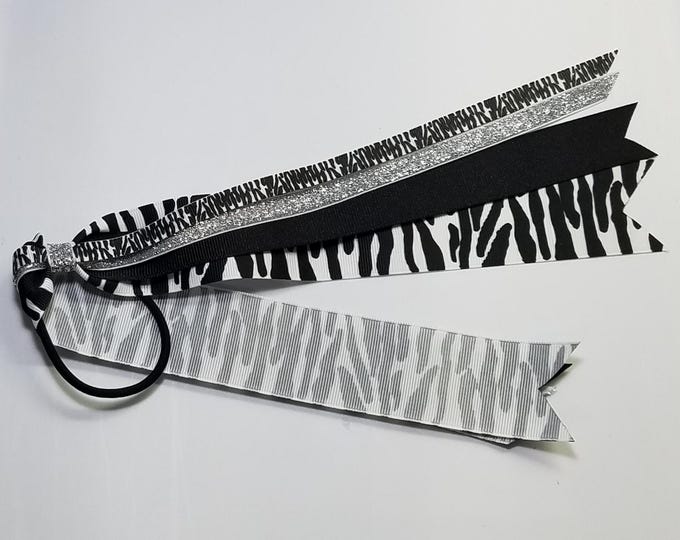 Rare Uncommon Disease Zebra Pint Awareness Ribbon Ponytail Streamer *You Choose Solid Ribbon Color- Glitter Color & Length*