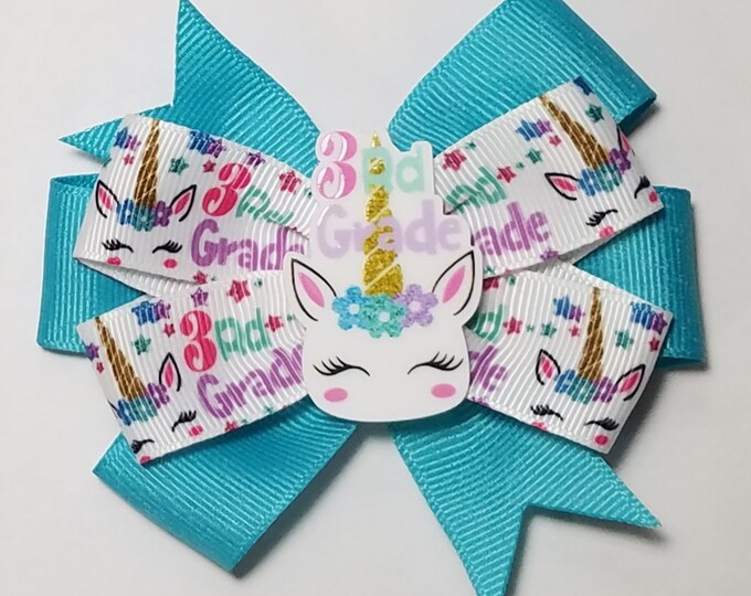 3.5" 3rd Grade Hair Bow *You Choose Solid Bow Color*