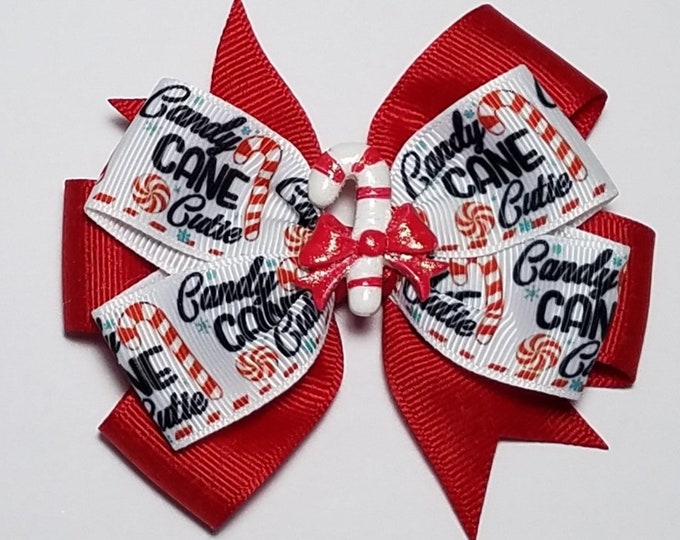 3.5" Candy Cane Cutie Hair Bow *You Choose Solid Bow Color*